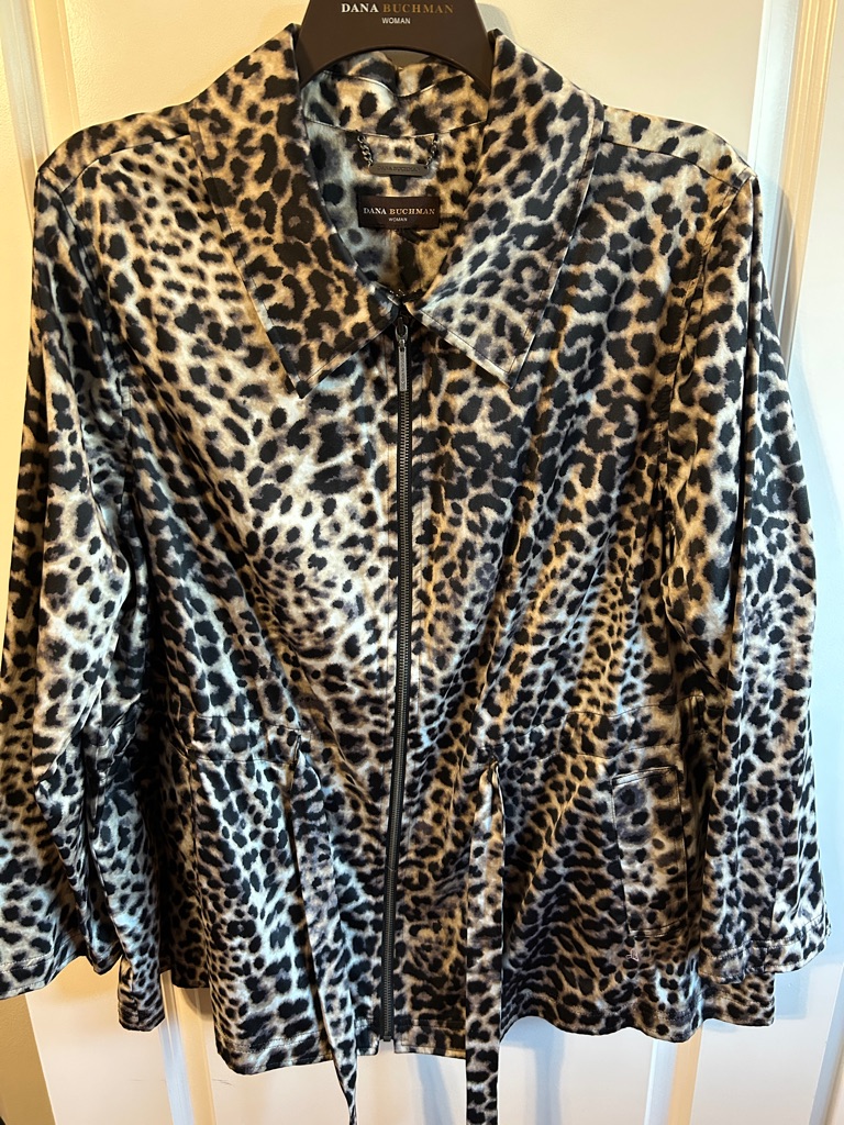 Dana Buchman Leopard Print Zip-Front Jacket In Black & Cream 0053
